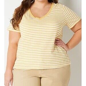 NWT Women's a.n.a. Short Sleeve V-Neck Tee Size 2X Fire Stripe